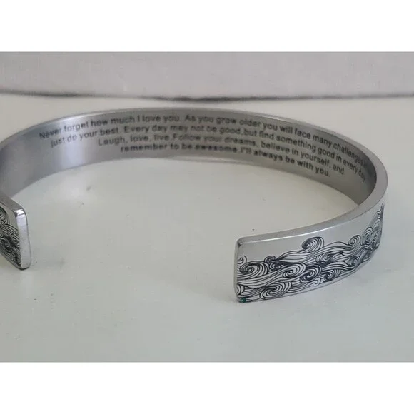 Inspirational Cuff Bracelet Gift Stainless Steel Engraved Bangle - Picture 6 of 11
